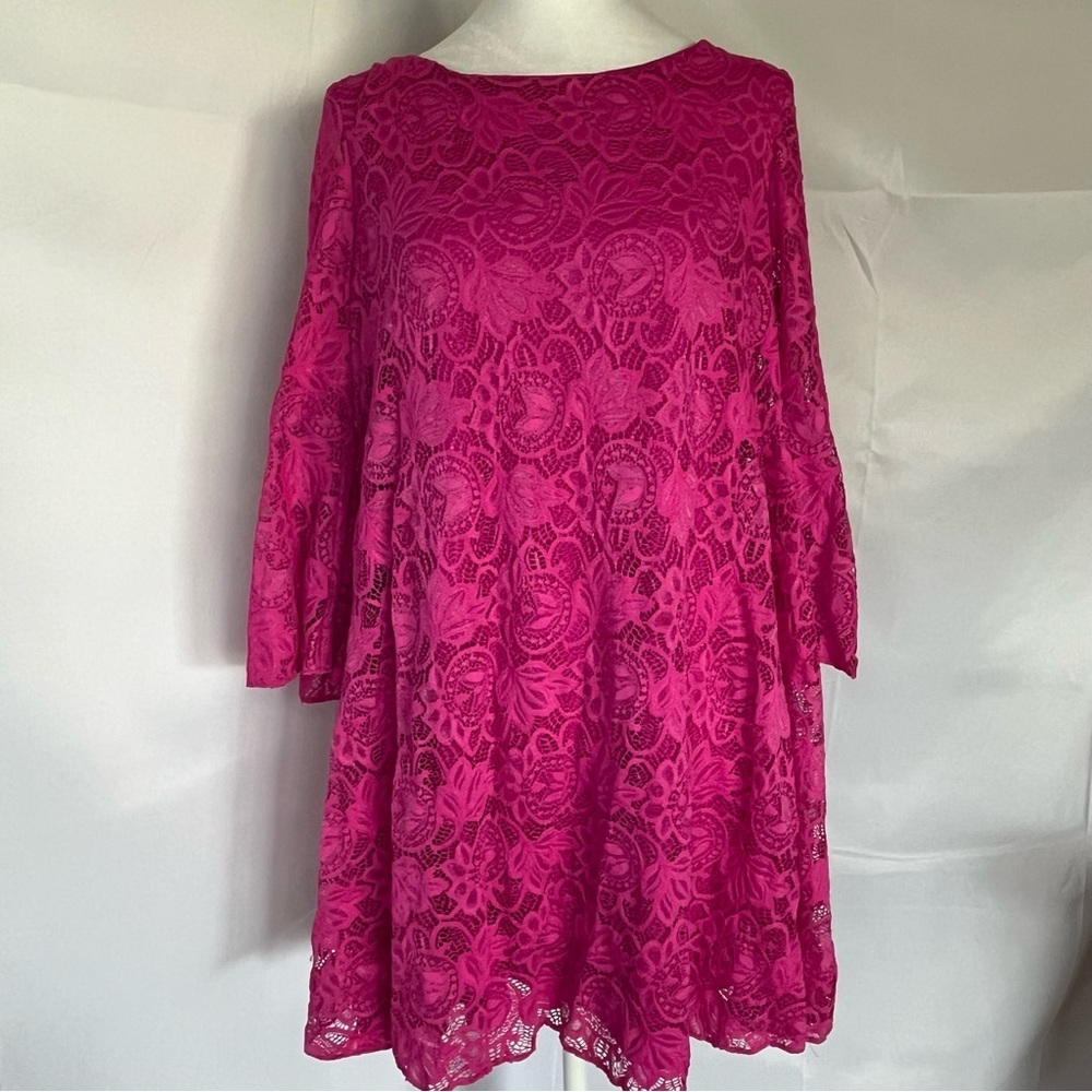 Badgley Mischka A-Line Lace Bell Sleeve Dress Pink Size Medium Fairy‎ Whimsy
